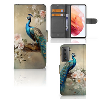 Telefoonhoesje met Pasjes voor Samsung Galaxy S21 Vintage Pauwen