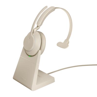 Evolve2 65 UC Mono Beige + Stand - Bluetooth Headset - met standaard - op oor - omkeerbaar - draadloos - USB-C