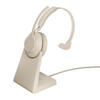Evolve2 65 UC Mono Beige + Stand - Bluetooth Headset - met standaard - op oor - omkeerbaar - draadloos - USB-C