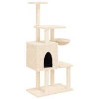 vidaXL Kattenmeubel met sisal krabpalen 131 cm crèmekleurig, kattenpaal, kattenboom, kattenkrabpaal, kattenhuis, kattenmeubel, kattenpalen