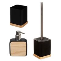 Badkamer/toilet accessoires set 3-delig - zwart - bamboe - WC-borstel/tandenborstelhouder/zeeppompje