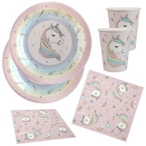 Eenhoorn thema feest wegwerp servies set - 20x bordjes / 20x bekers / 20x servetten - roze