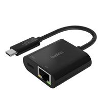 Belkin USB-C/Ethernet- en oplaadadapter (ondersteunt passthrough opladen van aangesloten apparaten met tot 60 W, Ethernet-snelheden tot 1000 Mbps) MacBook Pro Ethernet-adapter