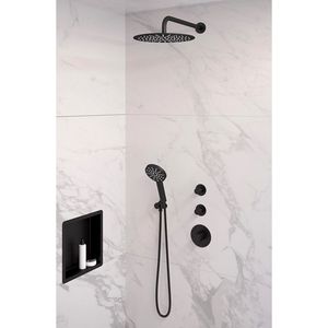 Inbouw Regendouche Set Brauer Black Edition Gebogen Wanduitloop Ronde Hoofddouche 30 cm Met Twee Stopkranen en Handdouche 3 Standen Mat Zwart Brauer