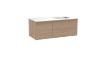 Balmani Forma zwevend badmeubel 120 x 55 cm naturel eiken met Tablo Stretto asymmetrisch rechtse wastafel in solid surface mat wit, Horizontale symmetrische rechte ribbel