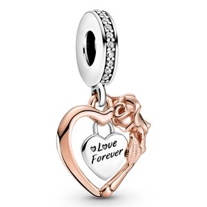 Pandora People 789290C01 Hangbedel Heart and Rose Flower zilver rosekleurig