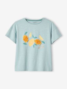 Meisjes-T-shirt met frisou-animatie en iriserende details hemelsblauw