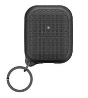 Keyring Case voor AirPods 1 en 2 - Siliconen AirPods-case met textuurpatroon, oplaadlampje zichtbaar, oppervlakteafwerking met extra grip, inclusief sleutelring, compatibel met draadloos opladen - Stealth-zwart