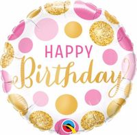 Pin & Gold stippen Happy birthday folie ballon 45cm - thumbnail