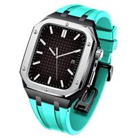 bik Modificatiekit metalen behuizing+rubberen armband voor iWatch SE 8 7 6 5 4 44/45 MM, Smartwatch horlogeband vervangende accessoires (kleur: zwart tif, maat: voor 6/5/4/SE 44 mm)