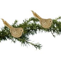 2x Kerstboomversiering glitter gouden vogeltjes op clip 12 cm