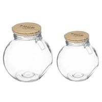 Set met 2x voorraadpotten 1,6L en 2,2L glas met houten deksel