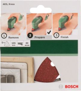 Bosch Accessories 2609256A57 Deltaschuurpapier Met klittenband, Geperforeerd Korrelgrootte (num) 80 Hoekmaat 105 mm 5 stuk(s)