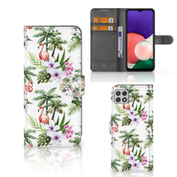 Samsung Galaxy A22 5G Telefoonhoesje met Pasjes Flamingo Palms - thumbnail