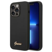 Guess Metal Logo iPhone 14 Pro Siliconen Hoesje - Zwart