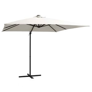 Zweefparasol met LED-verlichting en paal 250x250 cm zandkleurig