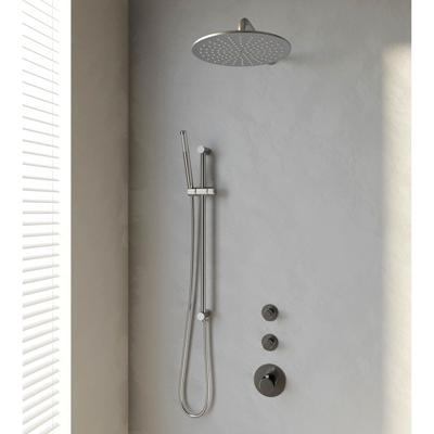 Regendoucheset 22 Inbouw Muur Brauer Brushed Edition 30cm Rond Geborsteld Nikkel PVD 3 Greeps 3-weg Met Thermostaatkraan Glijstang en Staafhanddouche