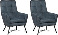 Set van 2 Blauwe leren moderne fauteuils Proud - Kenia Leer Denim (blauw leer)