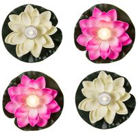 Setje van 8x stuks decoratie waterlelies met LED-licht 13 cm wit/roze