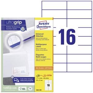 Avery-Zweckform 3484-200 Universele etiketten 105 x 37 mm Papier Wit 3520 stuk(s) Permanent hechtend Laser (zwart/wit), Laser (kleur)