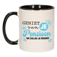 Cadeau mok voor collega - afscheid/pensioen - blauw/zwart - keramiek - 300 ml