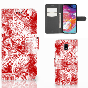 Telefoonhoesje met Naam Samsung Galaxy A70 Angel Skull Rood