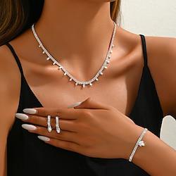 Bruidssieradensets 2 Gesimuleerde diamant 1 Ketting Oorbellen Dames Klassiek Zoet Schattig Klassiek Liefde Kostbaar Sieraden set Voor Bruiloft Lahja Lightinthebox