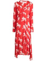 Stella McCartney robe Pixel Horses à coupe mi-longue - Rouge