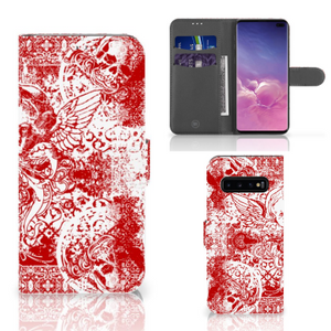 Telefoonhoesje met Naam Samsung Galaxy S10 Plus Angel Skull Rood