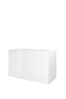 Proline polystone Elegant wastafelonderkast met 2 asymmetrische lades en polystone wastafel met 2 kraangaten 100 x 62,5 x 46 cm, glanzend wit / mat