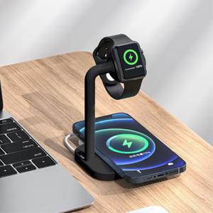 2 in 1 Magnetische Draadloze Oplader Desktop Draadloos Snel Opladen Basis Dock Station voor Apple Watch/iPhone - Zwart