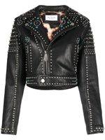 Philipp Plein veste de moto en cuir à détails de clous - Noir - thumbnail