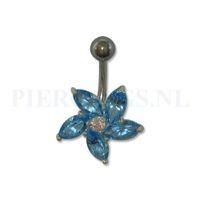 Navelpiercing sterling zilver bloem aquamarijn - thumbnail