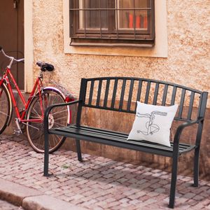 Steel Garden Bench Stripe Design Patio Bench Heavy Duty Stalen Frame Terrasbank Zwart 127 x 60 x 87 cm