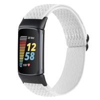 By Qubix - Compatible met Fitbit Charge 5 - Fitbit Charge 6 Elastische solo loop nylon bandje - Wit - Compatible fitbit bandje