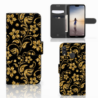 Huawei P20 Lite Hoesje Gouden Bloemen - thumbnail