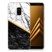 Samsung Galaxy A8 Plus (2018) TPU Siliconen Hoesje Marmer Wit Zwart - Origineel Cadeau Man