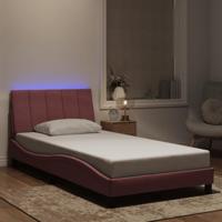 vidaXL Bedframe met LED-verlichting fluweel roze 100x200 cm, bed, bed ombouw, eenpersoonsbed, bedbodem, slaapkamermeubel, 1 persoonsbed, logeerbed