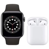 Apple Watch Series 6 44mm Space Gray Zwarte Sportband + Apple AirPods 2 met oplaadcase