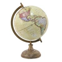 Clayre & Eef Wereldbol 22x33 cm Geel Hout Ijzer Globe - thumbnail