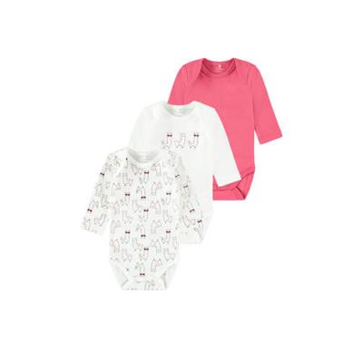 NAME IT BABY newborn baby romper NBFBODY - set van 3 wit/roze NAME IT BABY newborn baby romper NBFBODY - set van 3 wit/roze