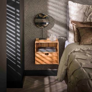 LifestyleFurn Hangend Nachtkastje Calan Acaciahout, Set van 2 stuks - Massief acacia naturel