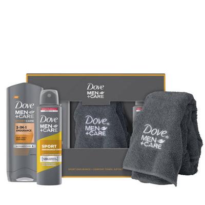 Dove Men+Care - douchegel, anti-transpirant spray en sporthanddoek - Geschenkset