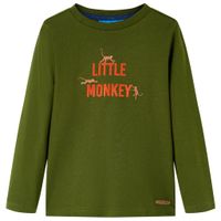 Kindershirt met lange mouwen aapjesprint 92 donkerkakikleurig