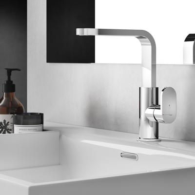 Hotbath Friendo wastafelmengkraan met draaibare rechte uitloop geborsteld nikkel Hotbath Friendo wastafelmengkraan met draaibare rechte uitloop geborsteld nikkel