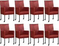 Set van 8 Rode leren moderne eetkamerstoelen Spark - poot rond zwart met wiel - Granada leer Rouge (rood leer)