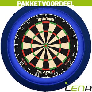 Winmau Blade 6 + Lena Dartbord Verlichting Deluxe Blauw