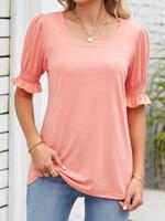 Loose Plain Casual Square Neck Shirt