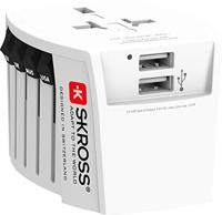 SKROSS | 1.302960 | MUV USB (2xA) | Universele 2-polige reisadapter - compleet met 2 USB-oplaadaansluitingen. Spanning en vermogen: 100V – 250W / 250V –625W. Bescherming tegen elektrische schokken
