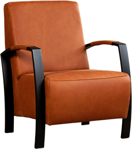 Cognac leren industriële stalen fauteuil Glory - Rancho Leer Cognac (cognac leer)